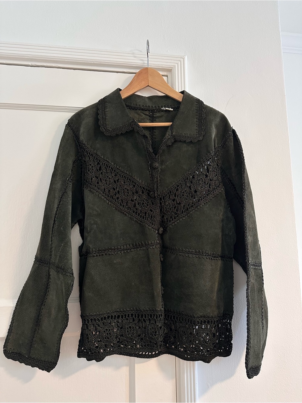 Vintage 100% Suede Jacket with crochet trim